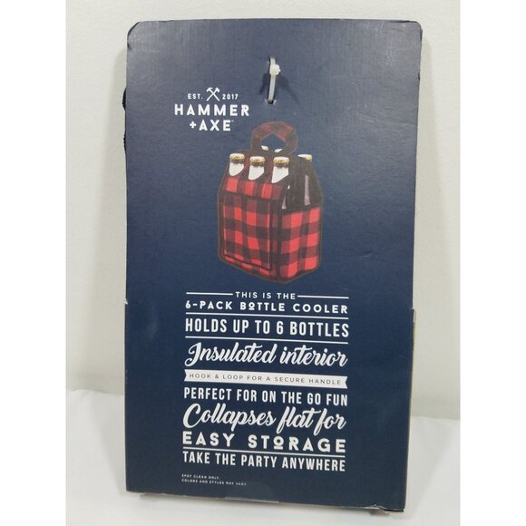 Hammer + Axe 6-Pack Bottle Cooler Carrier Insulated Red & Black Plaid Design - Picture 5 of 7